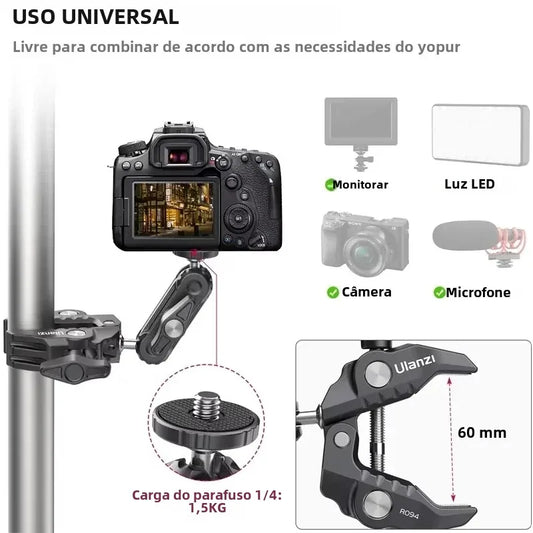 Suporte ProFlex R094 – Fixação Versátil e Ajuste 360° para Celular e Câmera